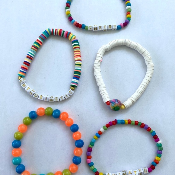 Heishi bead rubber rainbow set stack bracelet love cherry happy happiness gift - Picture 7 of 7